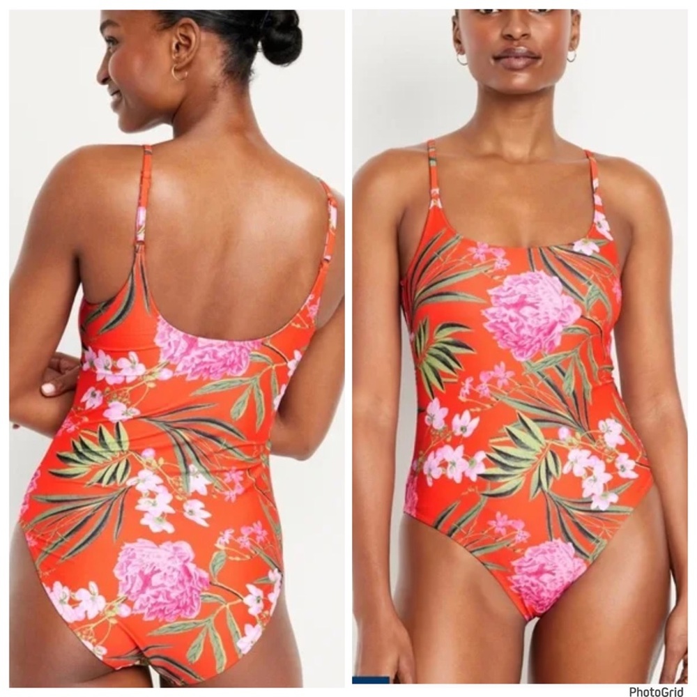 Old Navy 3X plus size orange floral one piece swimsuit NWT